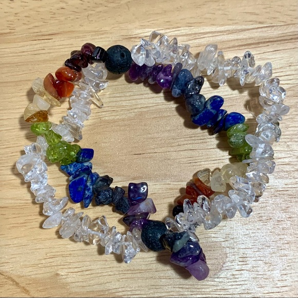 Chakra Quartz & Lava 2 Row Stretch Bracelet - Picture 3 of 8